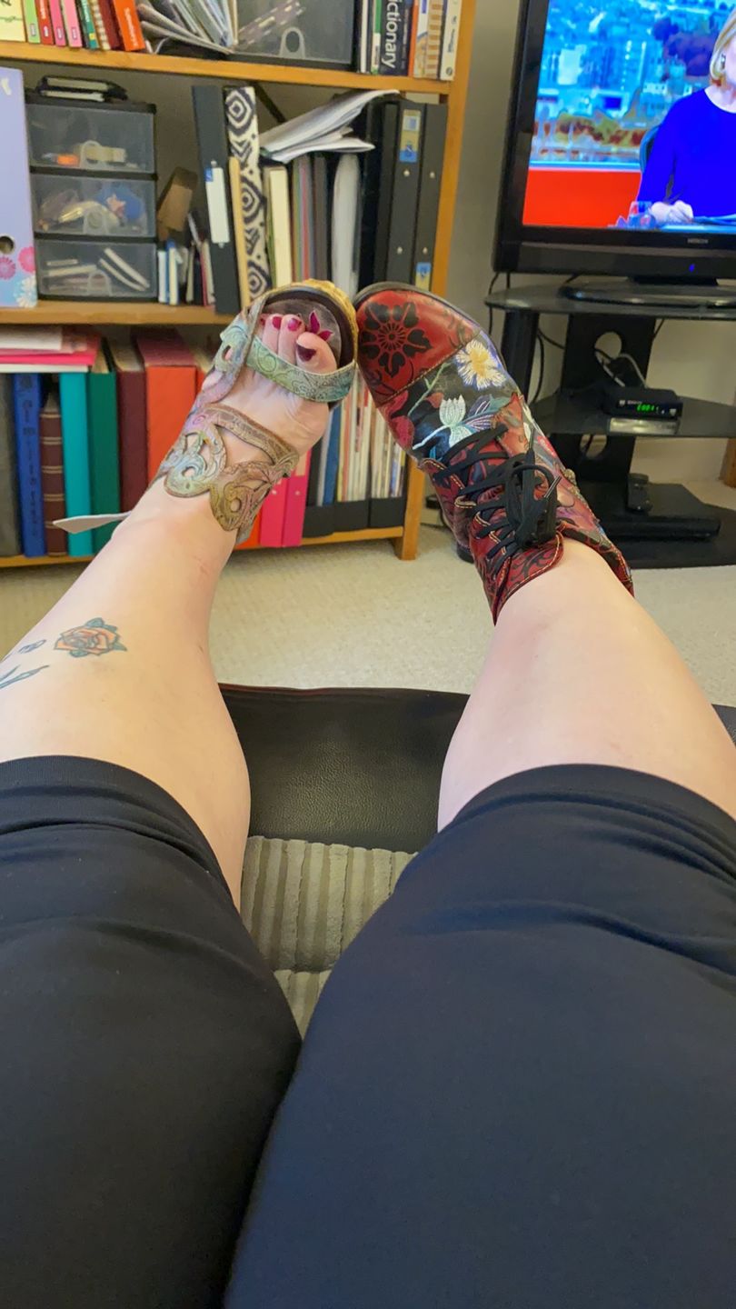 Customer photo review of Leather Hand Embossed Adjustable High Heel Boots