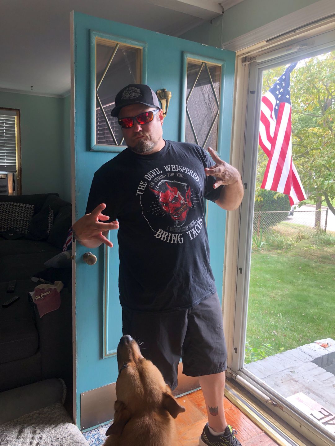 Customer photo review of The Devil Whispered...Bring Tacos OG T-Shirt