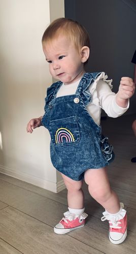 Customer photo review of Denim Ruffle Romper