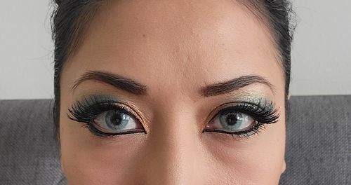 Customer photo review of Polar Lights Blue Prescription Contact Lenses