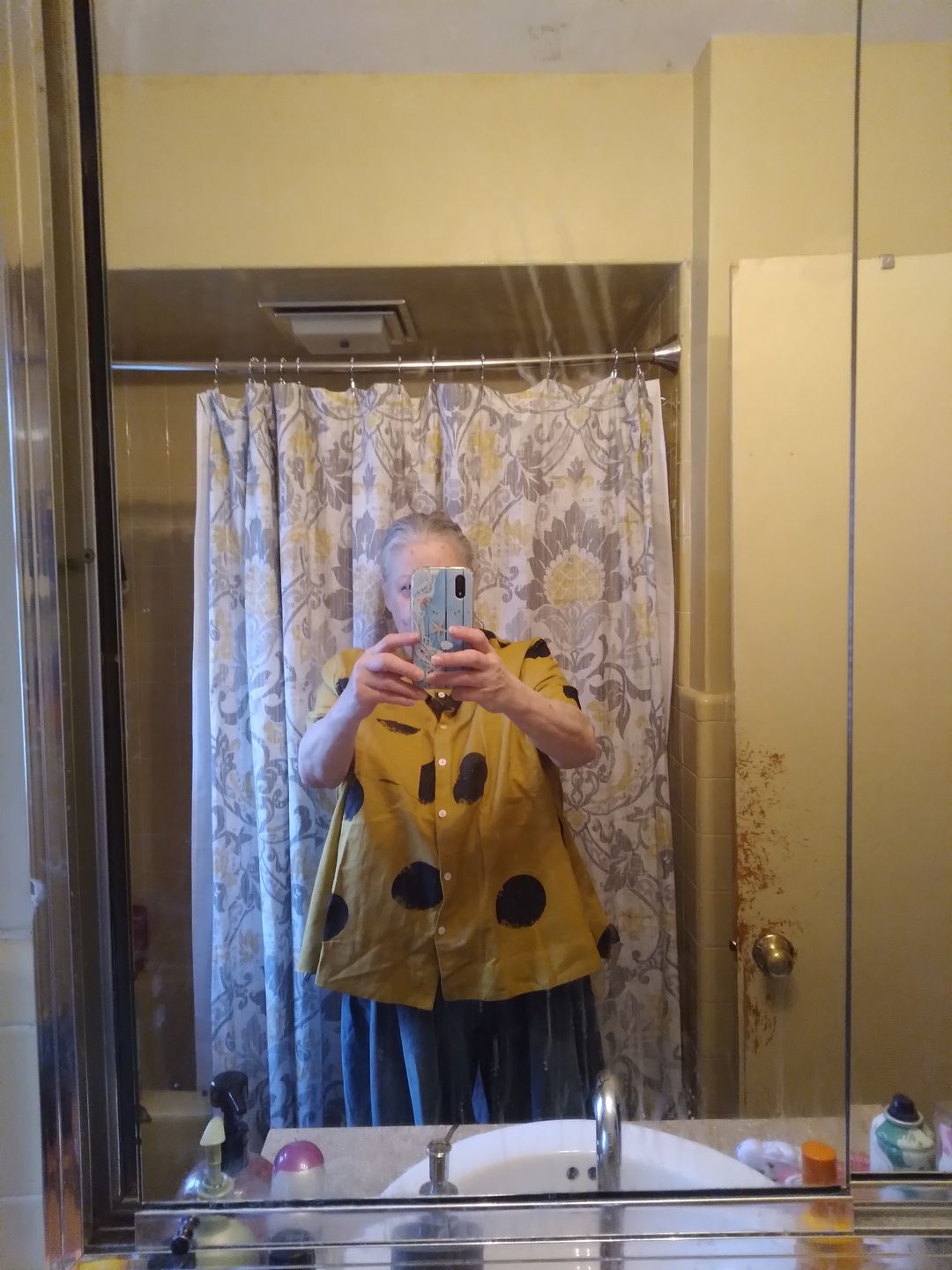 Customer photo review of Plus Size - Polka Dot Cotton Linen Stand Collar Shirt