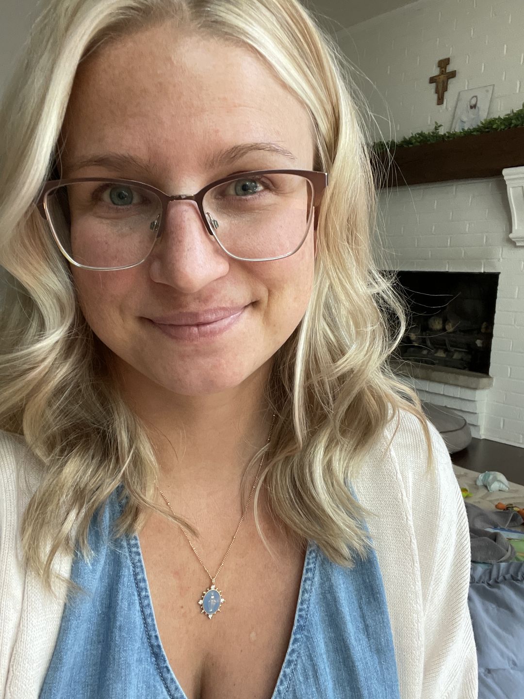 Customer photo review of Lady Lourdes Pendant in French Blue