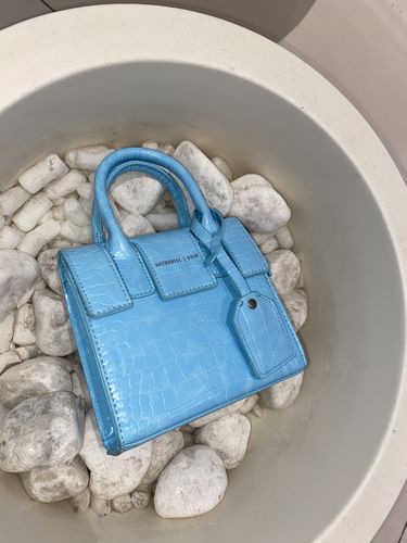 Customer photo review of The bordeaux Croc mini bag (babyblue)