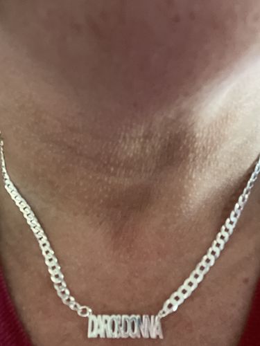 Customer photo review of Block Mini Name Necklace with Cuban Chain