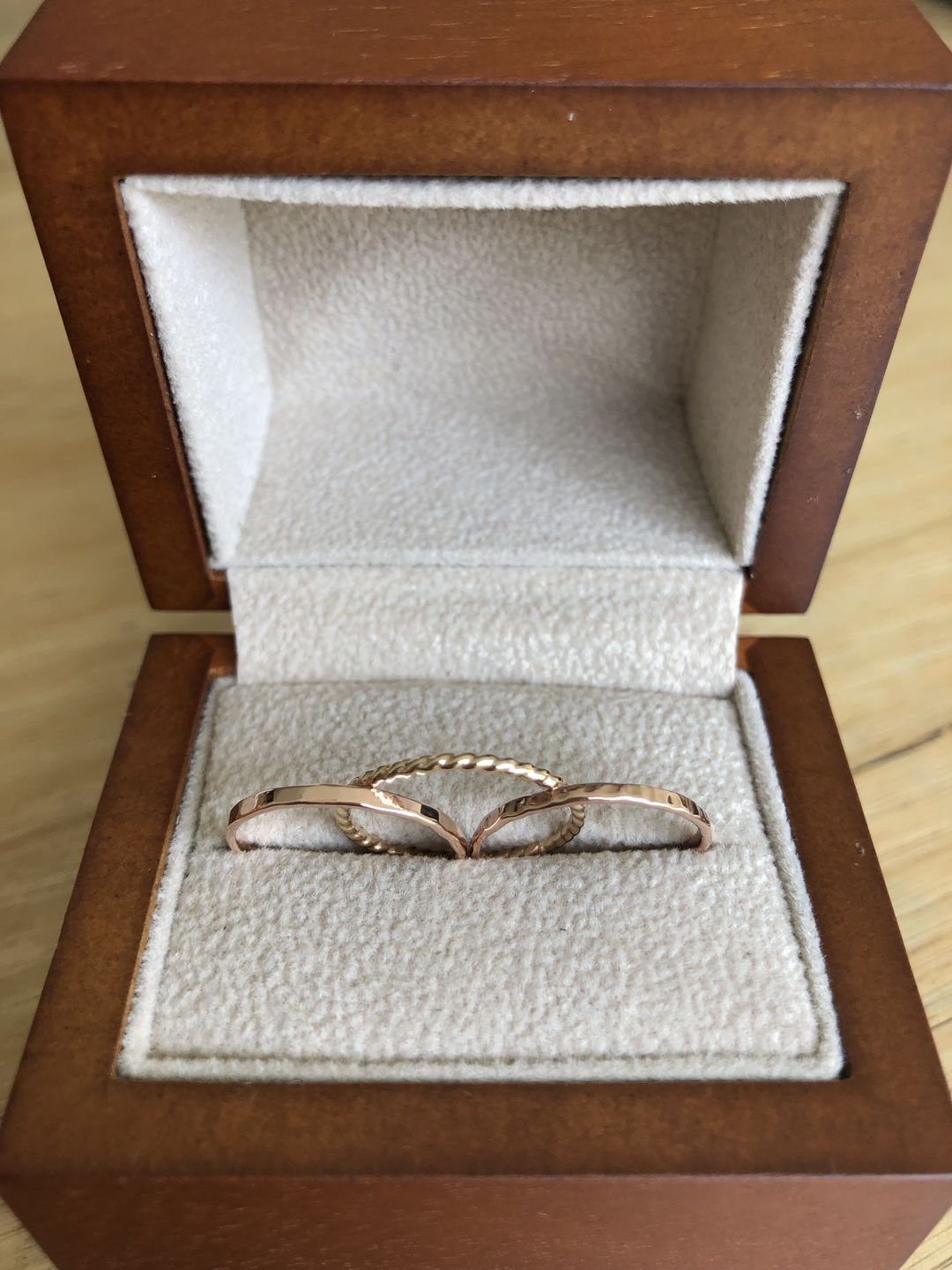 Customer photo review of Set of Three 14k Yellow Gold & Rose Gold Stacking Rings