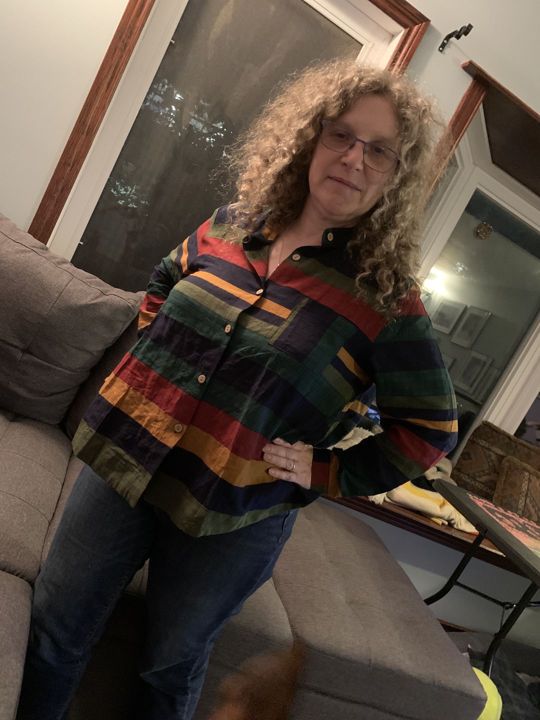 Customer photo review of Plus Size - Vintage Striped Long Sleeve 100%Cotton Shirt