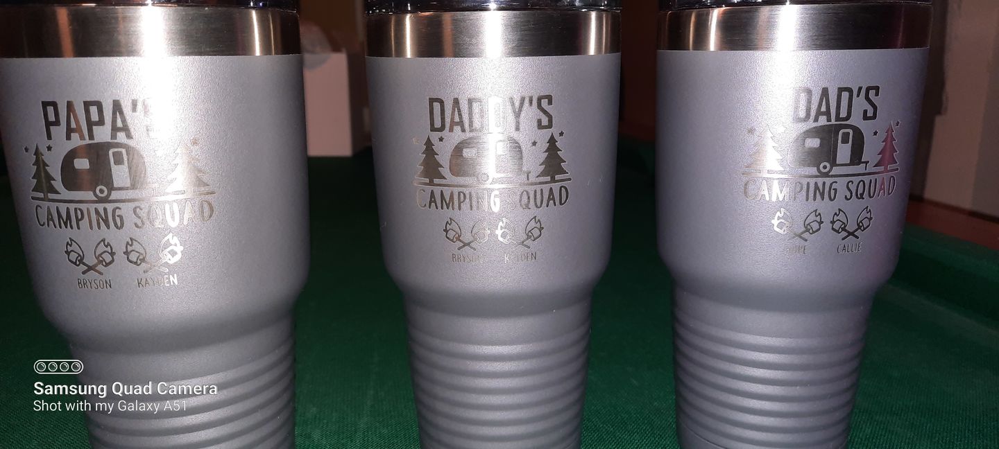Customer photo review of Camping Squad (CUSTOM) With Child's Name Engraved Tumblers