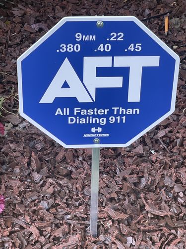 Customer photo review of All Faster Than Security Sign Blue