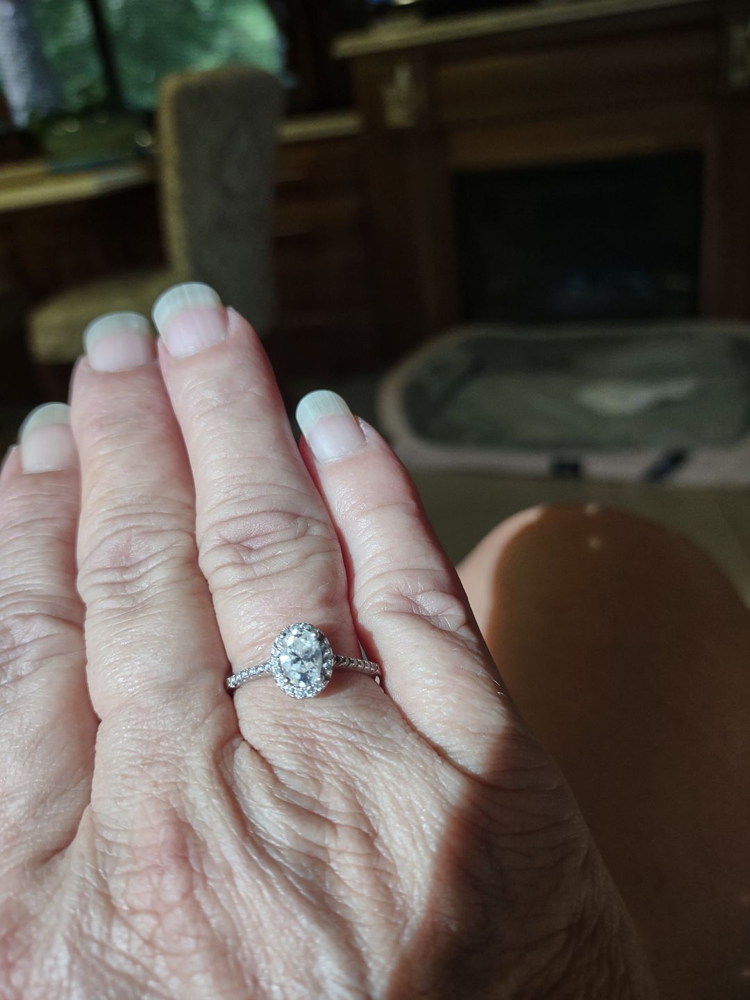 Customer photo review of Halo Oval Cut Moissanite Pave Sterling Silver Engagement Ring