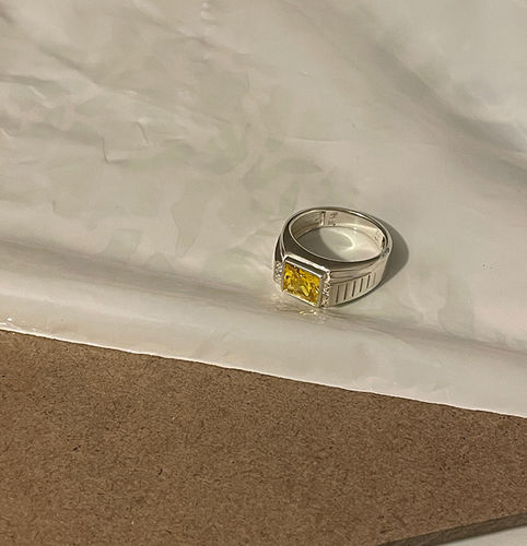 Customer photo review of Square Yellow Citrine Men's Gemstone Ring in Sterling Silver with 2 Diamonds