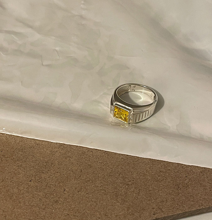 Customer photo review of Square Yellow Citrine Men's Gemstone Ring in Sterling Silver with 2 Diamonds
