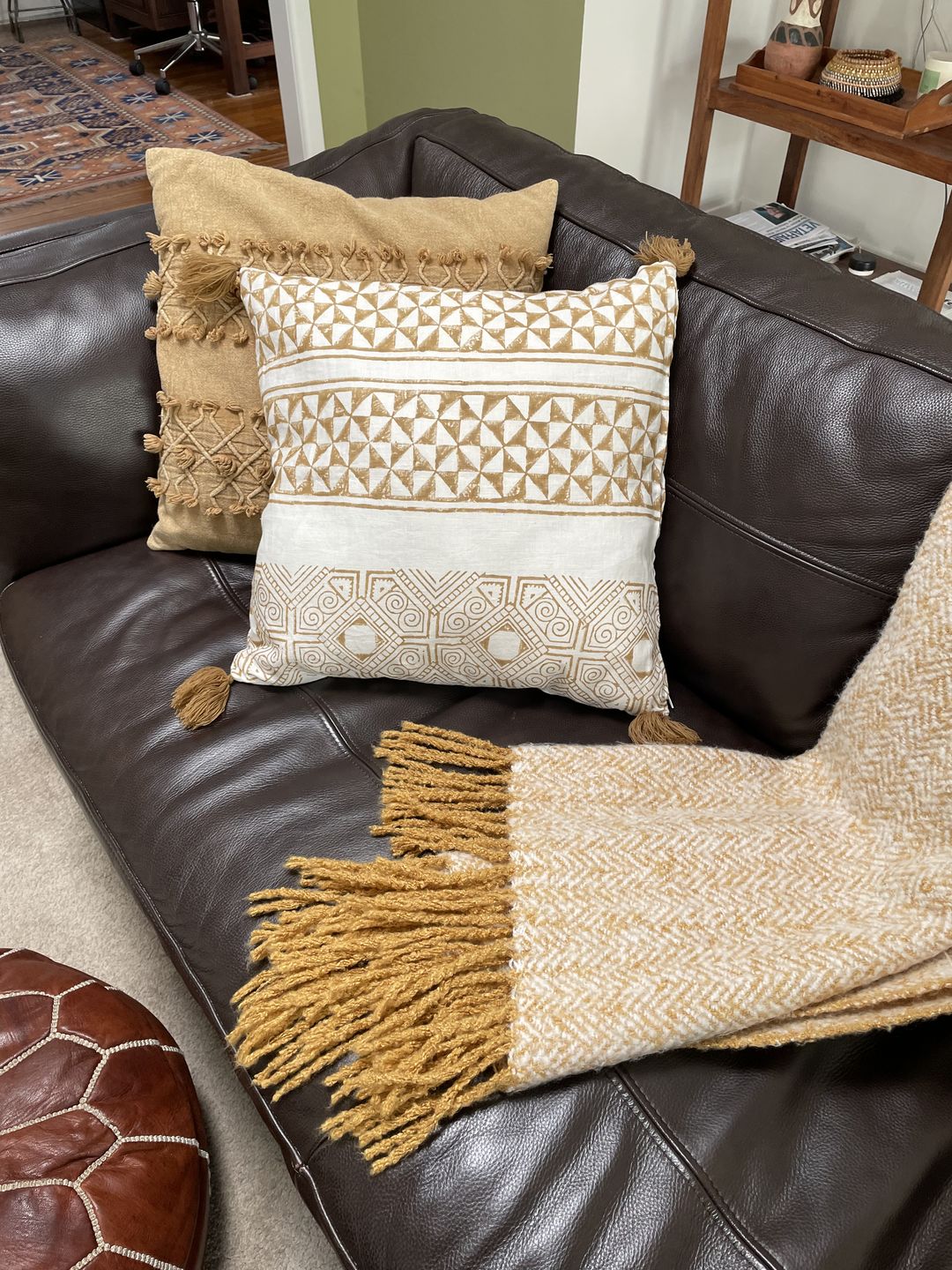 Customer photo review of Mustard Daisies 100% Linen Block-printed Cushion Cover