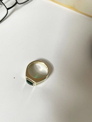 Customer photo review of Men's Diamond Ring 14K Yellow Gold with Green Emerald Gemstone, Genuine Diamonds Ring for Men