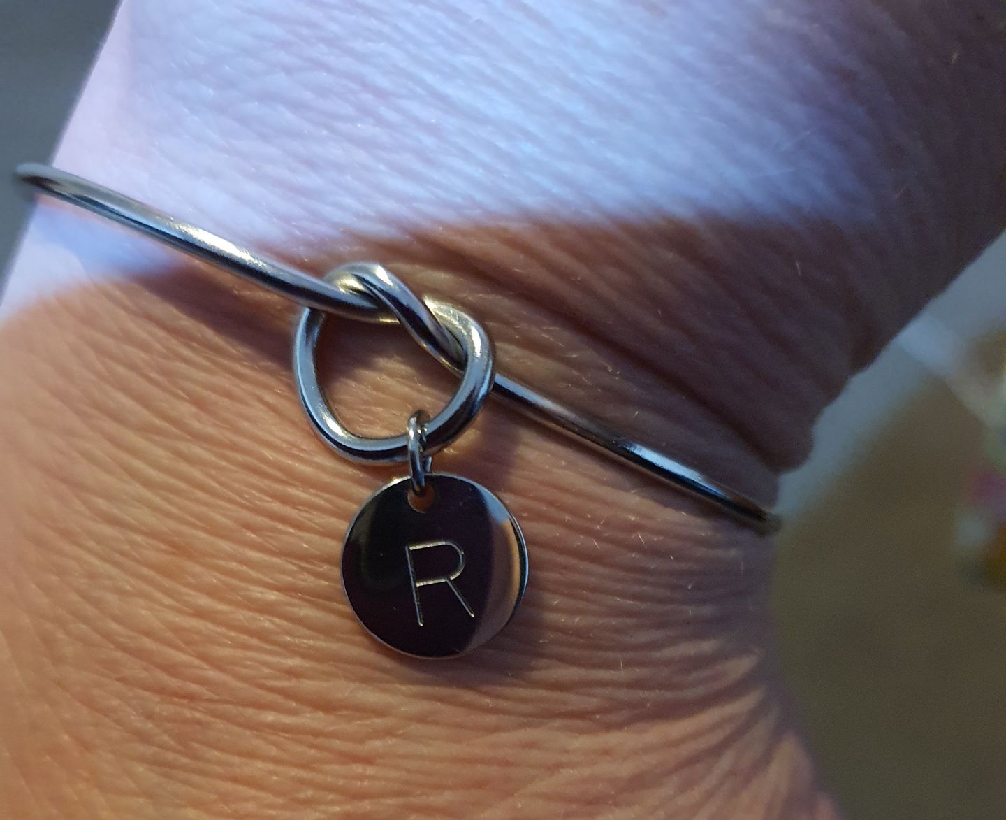 Customer photo review of AC Coin Initial Bangle Bracelet