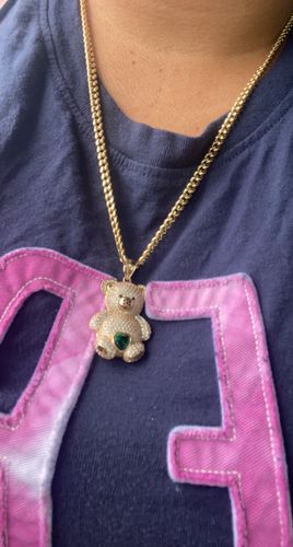 Customer photo review of 14K Teddy Bear Pendant With Hollow Miami Cuban Link Chain by GD