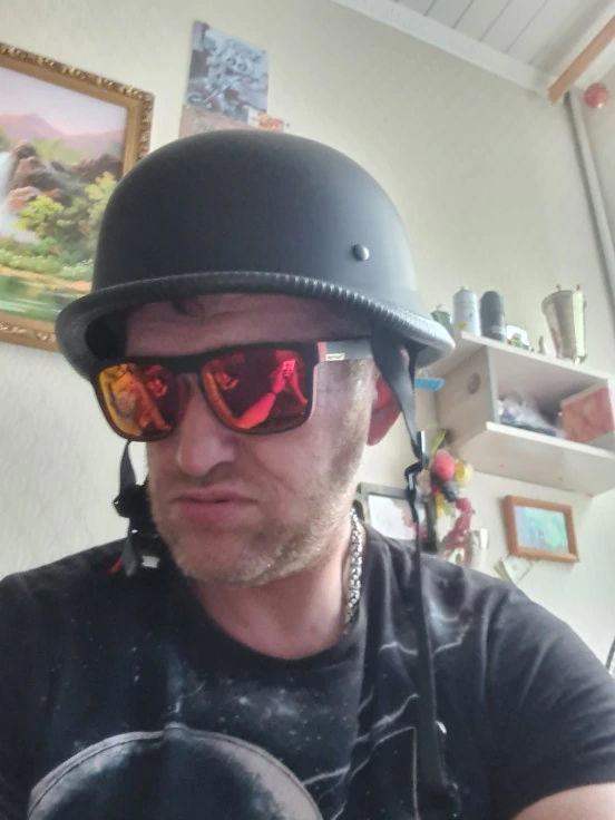 Customer photo review of Lightweight Half Face German Style DOT Slayer Style Helmet - Matte Black