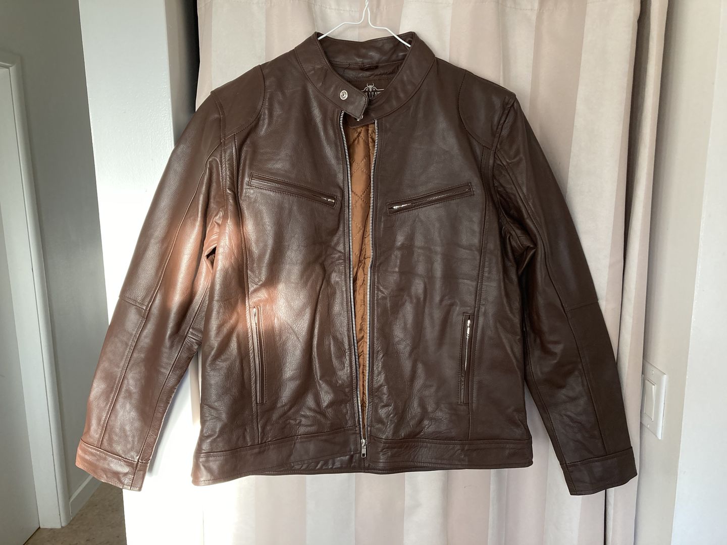 Customer photo review of Brown Moto Leather Jacket