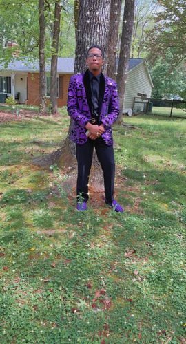 Customer photo review of Men's Sequin Floral Embroidery Shawl Collar Tuxedo