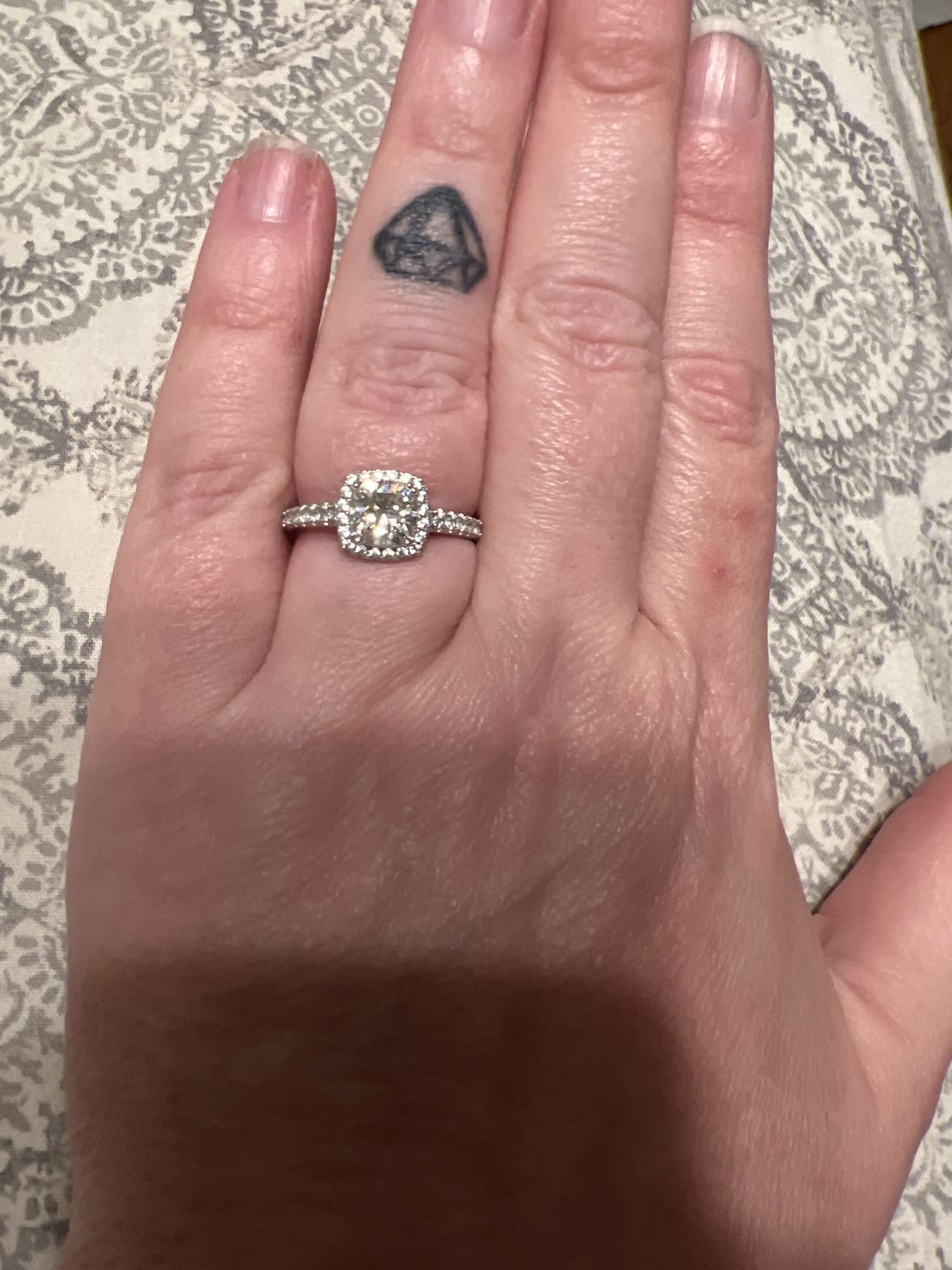 Customer photo review of Halo Cushion Moissanite Pave Sterling Silver Ring