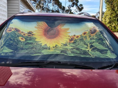 Customer photo review of Sunflower Landscape Print Car Sun Shade