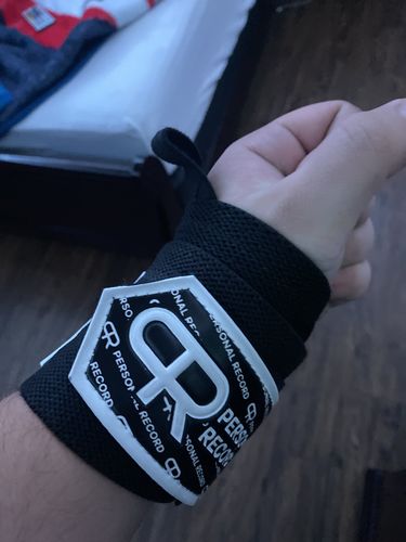 Customer photo review of Personal Record Heavy Duty Premium Wrist Wraps PR901 - Black/White