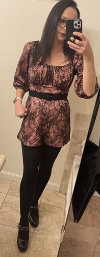 Customer photo review of Vacation Playsuit in Peach and Black Lace - Vixen by Micheline Pitt