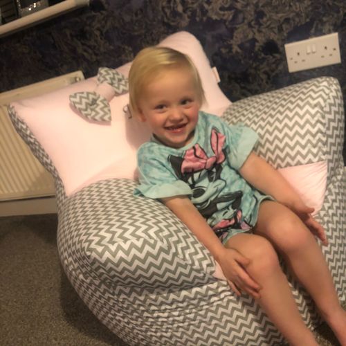 Customer photo review of Personalised Grey ZigZag And Pink Bean Bag Chair
