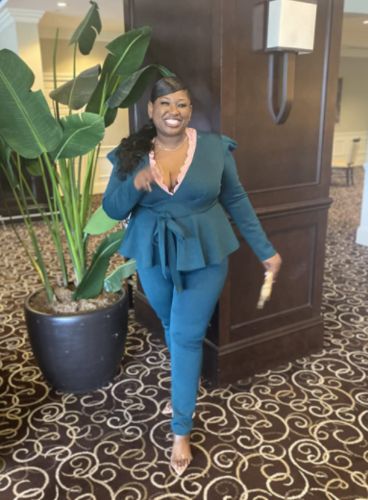 Customer photo review of Solid Color Modern Strappy Pant Suit