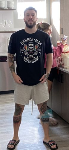 Customer photo review of El Barber Vintage Greaser T-Shirt