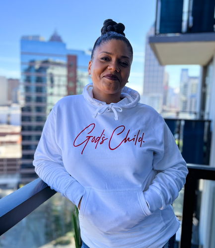 Customer photo review of God`s Child White "Big Red Signature" Hoodie