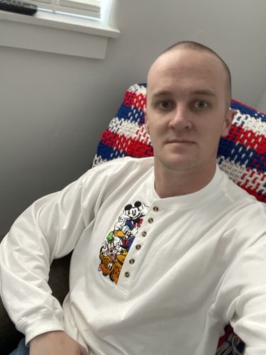 Customer photo review of Vintage Disney Characters Henley Longsleeve T Shirt Size 2XL