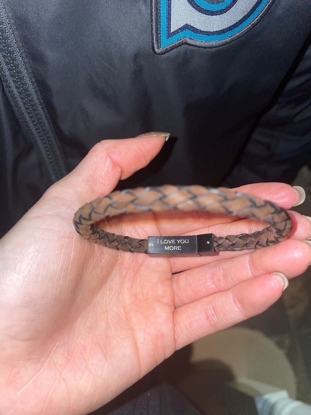 Customer photo review of 6mm Brown Leather Engravable Bracelet