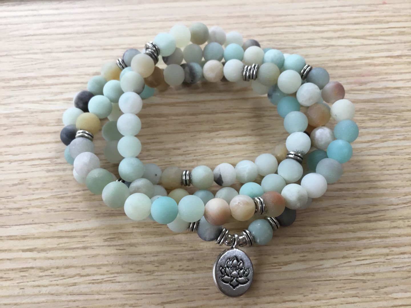 Customer photo review of 108 Natural Matte Amazonite Stone Mala Prayer Beads