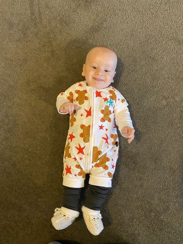 Customer photo review of BONDS - Gingerbread Man Romper Wondersuit