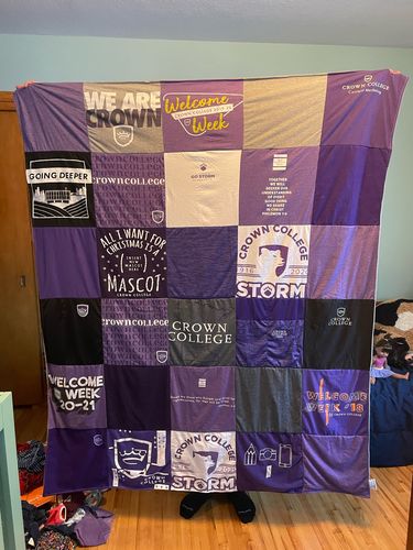 T-shirt quilt featuring crown college storm by Thomas from MN