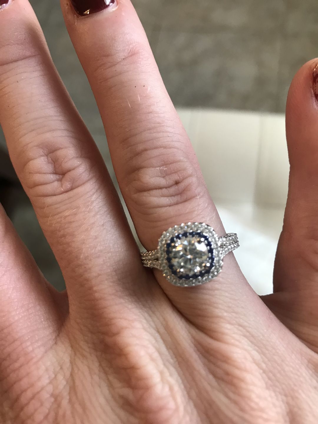 Customer photo review of Double Halo Moissanite Split Shank Pave Engagement Ring