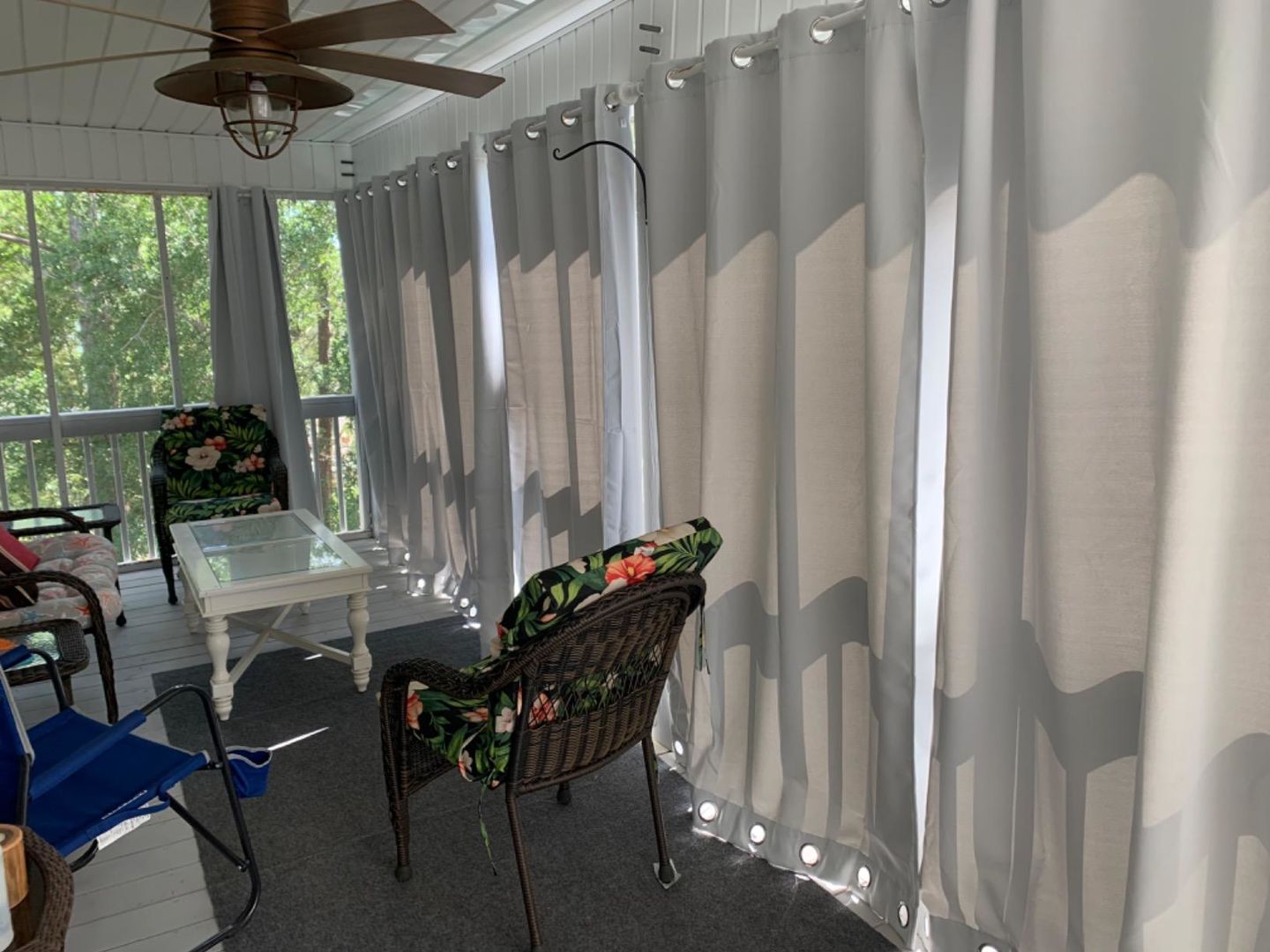 Customer photo review of Outdoor Curtains Waterproof Material Patio Outdoor Curtains Top & Bottom Grommet Drapes, 1 Panel