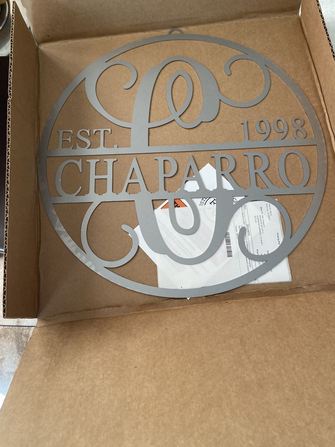 Customer photo review of 15" Established Circle Name and Date Monogram