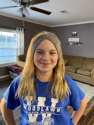 Customer photo review of Velvet Twist Head Wrap in Sparkle Gray