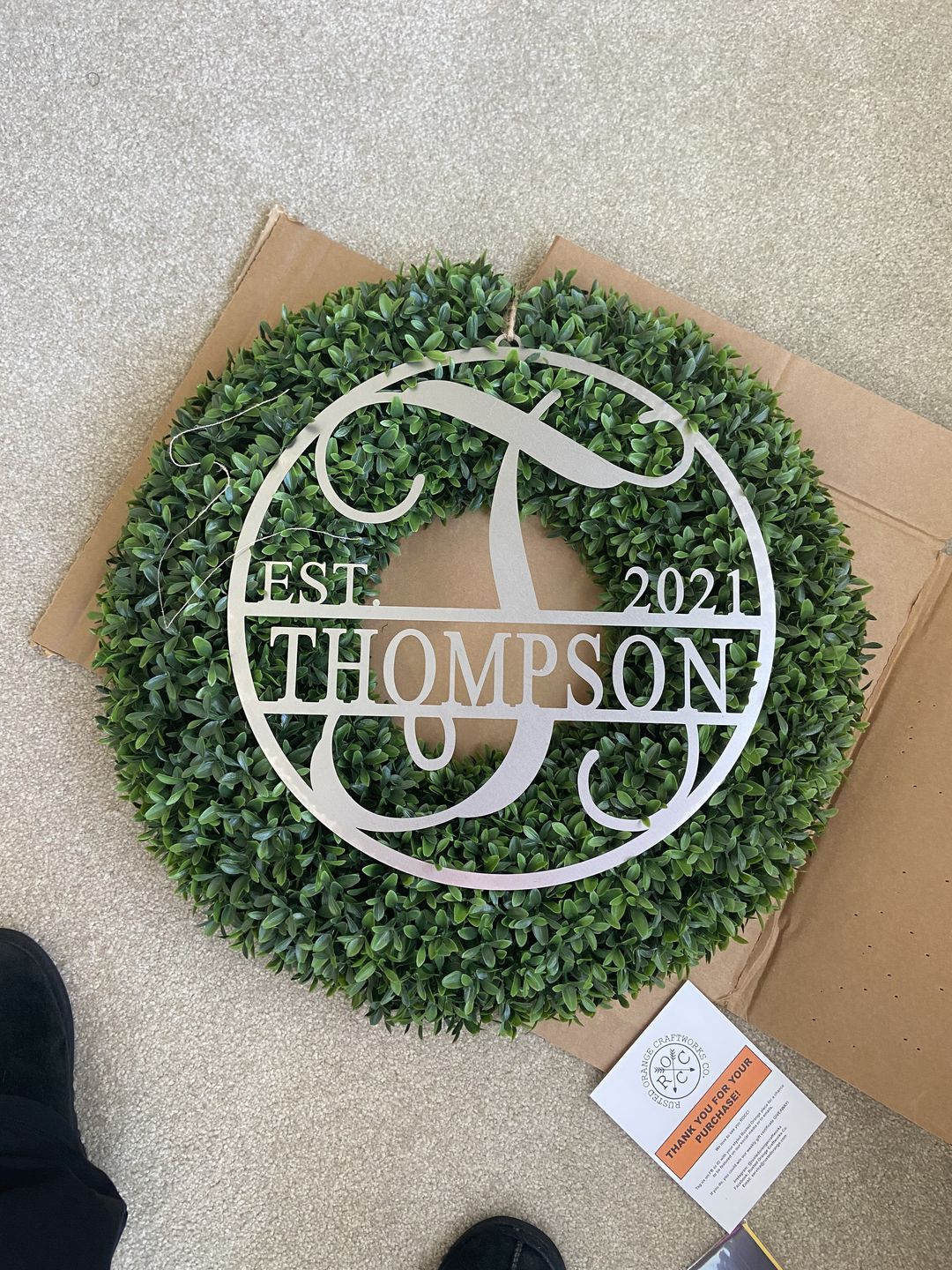 Customer photo review of 15" Established Circle Name and Date Monogram