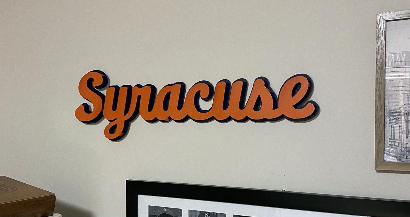 Customer photo review of Syracuse University Cursive Script 3D Metal Art 30"