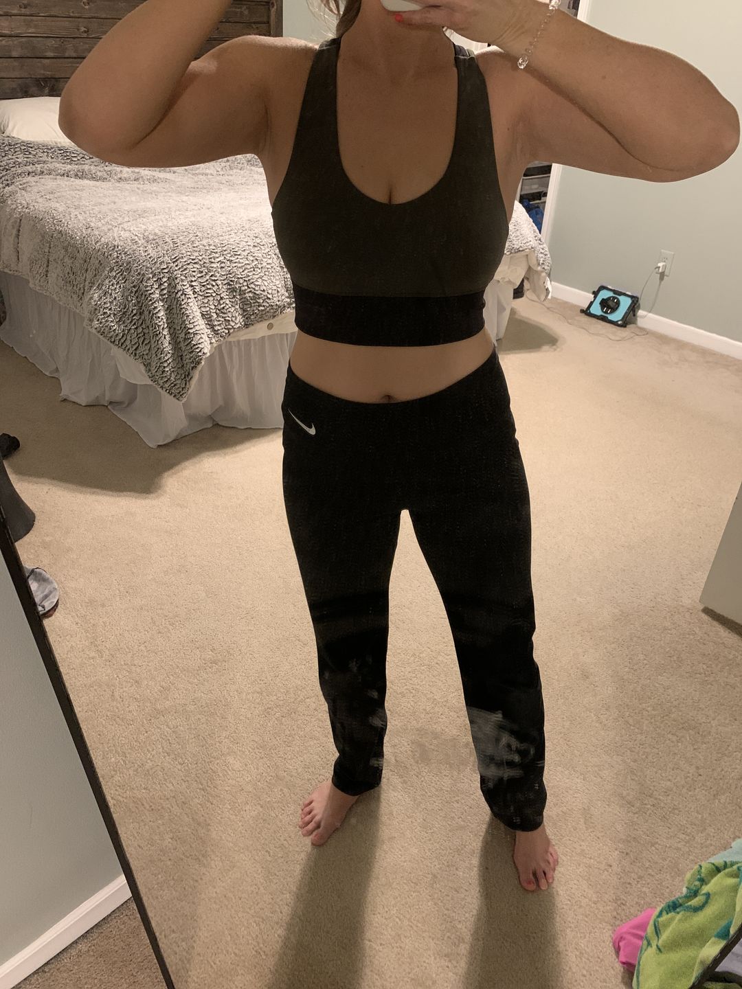 Customer photo review of Criss Cross Sports Bra - Olive Green / Black | MT LUXE