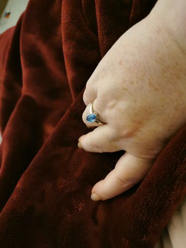 Customer photo review of Surf Moon Ring with Swiss Blue Topaz