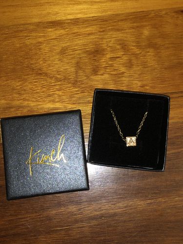 Customer photo review of Initial Box Charm Necklace