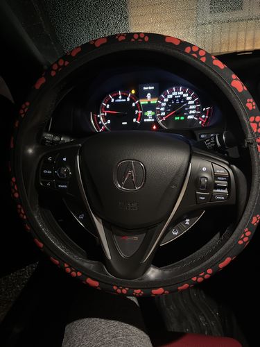 Customer photo review of Red And Black Paw Pattern Print Car Steering Wheel Cover