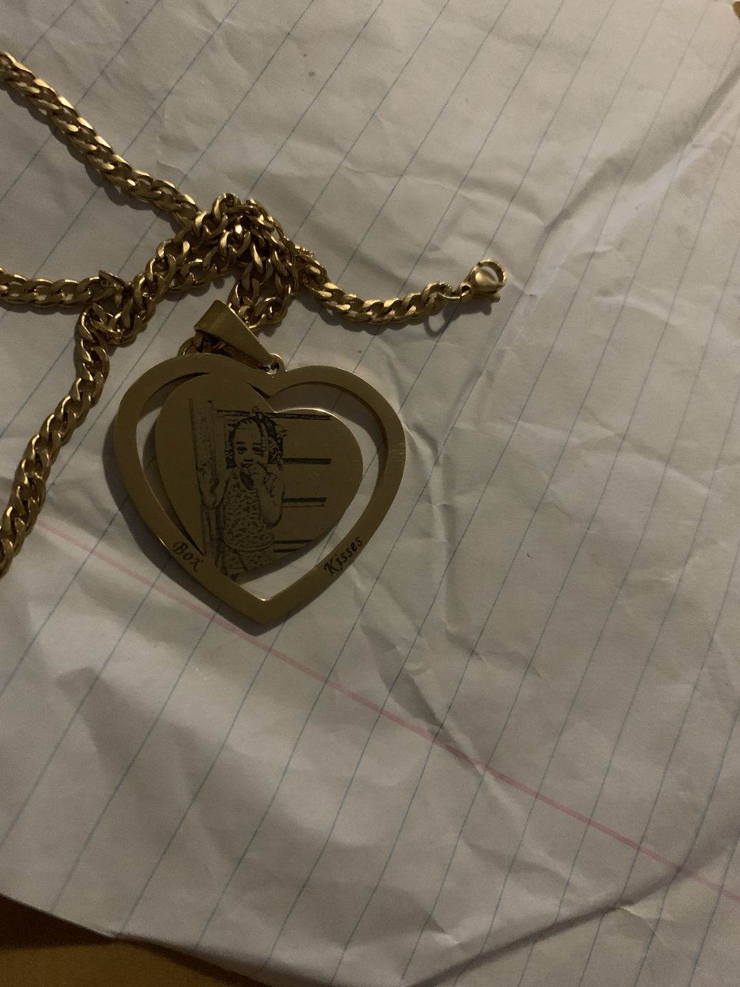Customer photo review of Photo Engraved Heart Necklace