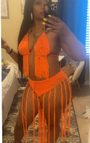 Customer photo review of Solid Color Unique Tassels Weaving Bikini