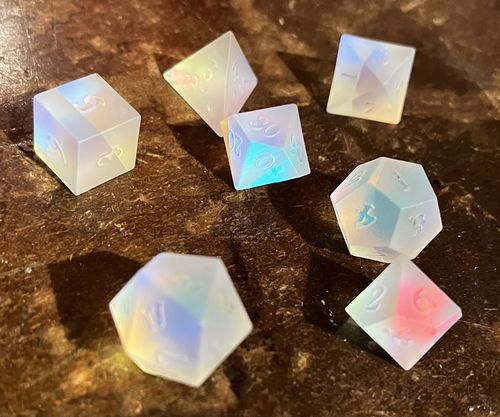 Customer photo review of Raised Fantastic Glass DnD Dice Set Moon Dice