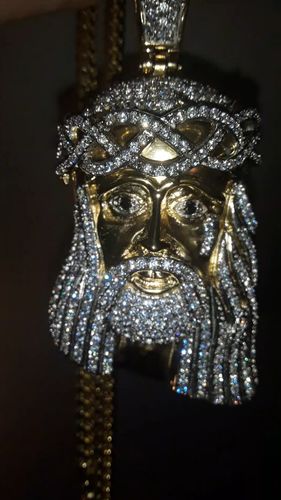 Customer photo review of Large 3D Jesus Piece Triple Plated Gold