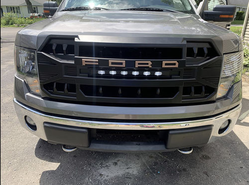 Customer photo review of Armor Grille w/Off-Road Lights, Replaceable Letters- Matte Black for 2009-2014 Ford F150